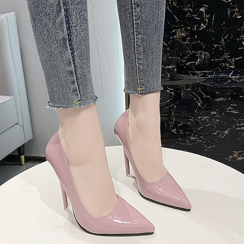 

Women's Heels Work Summer High Heel Pointed Toe Minimalism PU Leather Loafer Solid Colored Black Rosy Pink Burgundy