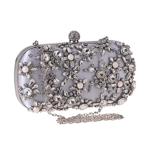 

Women's Evening Bag Chain Bag Bridal Purse Evening Bag Polyester Crystals Chain Rhinestone Daily Office & Career Black Almond Silver Red