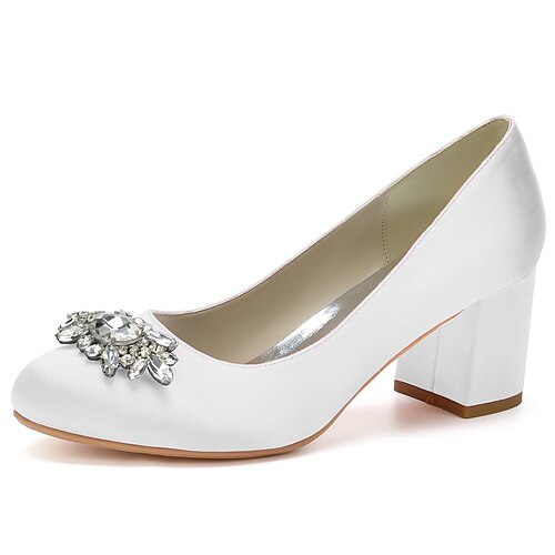 

Women's Wedding Shoes Wedding Party Wedding Sandals Bridal Shoes Rhinestone Chunky Heel Ankle Strap Heel Round Toe Satin Loafer Solid Colored Black Purple Gold