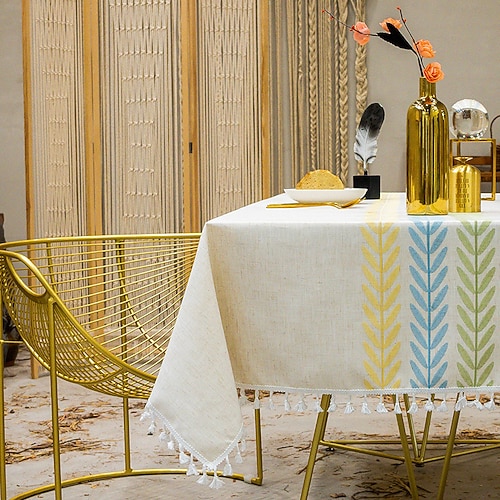 

Table Cloth White Tassel Cotton Linen Table Cover DustProof for Kitchen Dinning Party Tabletop Decoration Wrinkle Free Tablecloths Rectangle