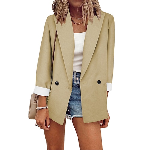 

Women's Blazer Outdoor Work Street Winter Fall Regular Coat Regular Fit Warm Breathable Lady Jacket Long Sleeve Solid Color Slim Fit Green Black Blue