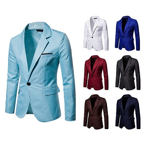 

Men's Blazer Sport Jacket Sport Coat Breathable Work Business Daily Single Breasted One-button Turndown Business Elegant Smart Casual Jacket Outerwear Solid Color Pocket Dark Grey Black Blue