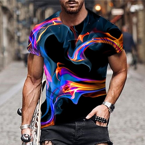 

Homens Unisexo Camiseta Estampas Abstratas Flâmula Gola Redonda Azul Impressão 3D Diário Feriado Manga Curta Imprimir Roupa Designer Casual Grande e Alto / Verão / Verão