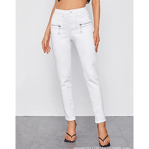 

Women's Skinny Slacks Pants Trousers Jeans Denim White Mid Waist Fashion Streetwear Casual Weekend Pocket Ankle-Length Comfort Plain S M L