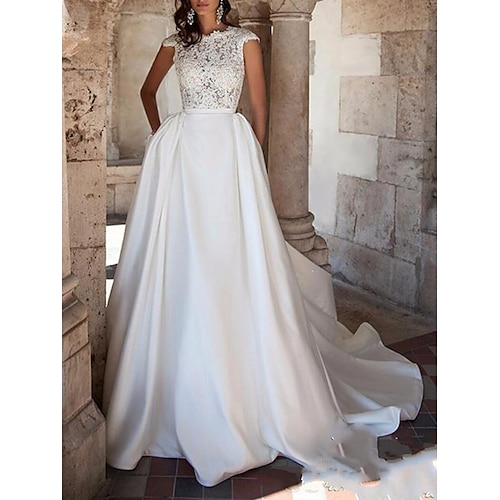 

Fidanzamento Schiena scoperta Da cerimonia Abiti da sposa Strascico di corte Linea-A Fibbie Con decorazione gioiello Raso Con Con applique 2023 Abiti da sposa