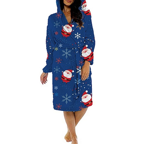 

Women's Christmas Pjs Pajamas Winter Robes Gown Bathrobes Pjs Santa Claus Elk Soft Plush Home Christmas Daily Cotton Warm Breathable Hoodie Long Sleeve Hoodie Fall Green Red / Print