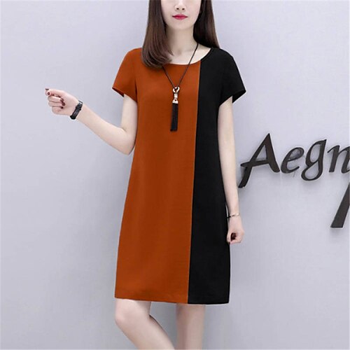 

Women's T Shirt Dress Tee Dress Mini Dress Green Black Blue Short Sleeve Color Block Patchwork Spring Summer Crew Neck Boom Sale Dress M L XL XXL 3XL 4XL
