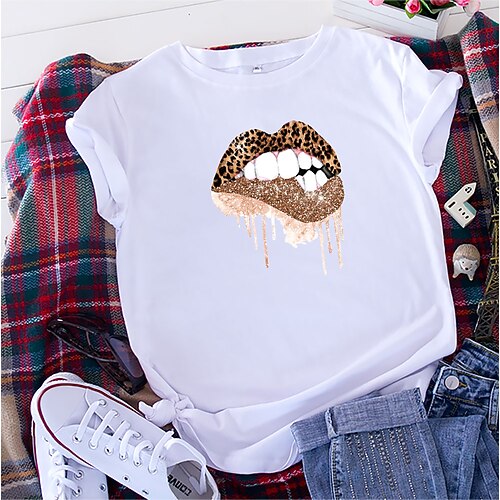 

leopard round neck short sleeve casual t-shirts