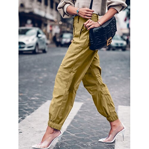 

Women's Joggers Chinos Green Khaki Black Mid Waist Fashion Casual Weekend Side Pockets Micro-elastic Ankle-Length Comfort Plain S M L XL