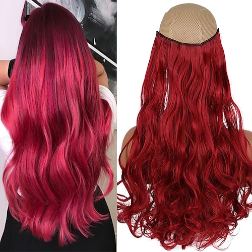 

24Inches Long Straight /Wavy hair Women Clip in Hair Extensions red Black Brown High Tempreture Synthetic Hair Piece