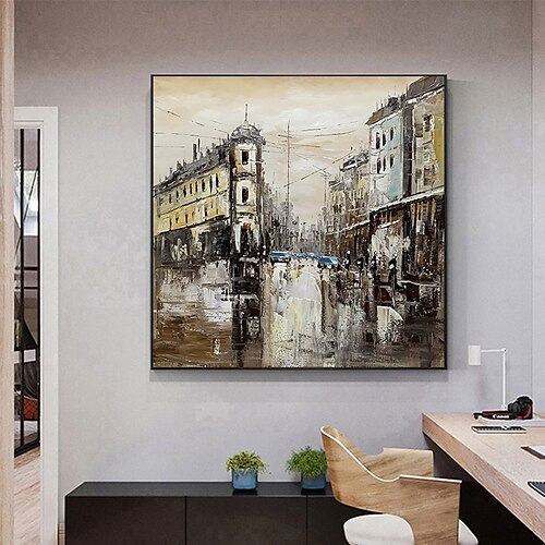 

Handmade Oil Painting Canvas Wall Art Decoration Abstract Architecture Painting Street View for Home Decor Rolled Frameless Unstretched Painting