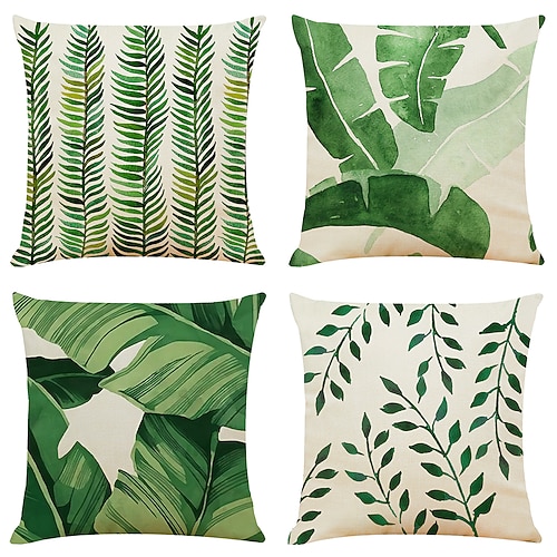 

Green Leaves Double Side Cushion Cover 4PC Soft Decorative Square Throw Pillow Cover Cushion Case Pillowcase for Bedroom Livingroom Superior Quality Machine Washable Indoor Cushion for Sofa Couch Bed Chair