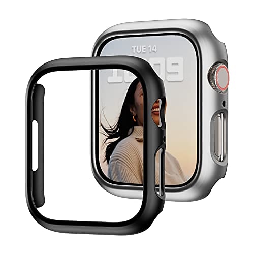 

Lot de 2 compatibles pour Apple Watch Series 7 45 mm Coque rigide PC Bumper Case Housse de protection Cadre pour iWatch Series 7 45 mm Accessoires Pas de protecteur d'écran Noir Argent