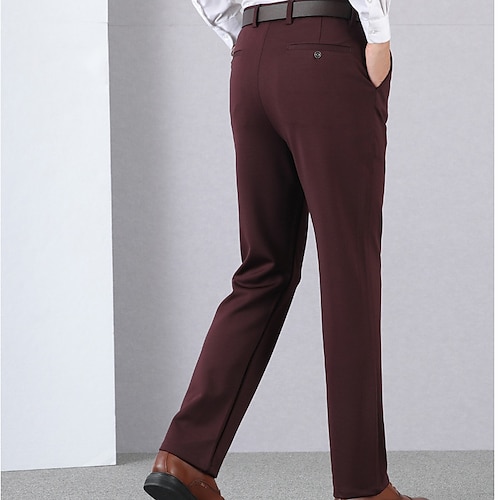 

Men's Chinos Trousers Jogger Pants Chino Pants Pocket Solid Color Breathable Outdoor Full Length Casual Daily Casual Trousers Black Wine Micro-elastic