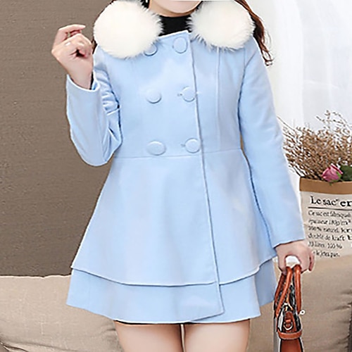 

Women's Plus Size Winter Coat Coat Fur Trim Plain Causal Vacation Long Sleeve Notch lapel collar Long Fall Spring Blue Pink Red L XL XXL 3XL