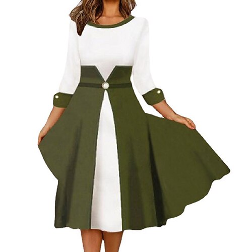 

Robe mi-longue Femme Robe casual Manches 3/4 Eté Printemps - Décontractées Patchwork Bloc de couleur Bateau 2023 Vert S M L XL XXL