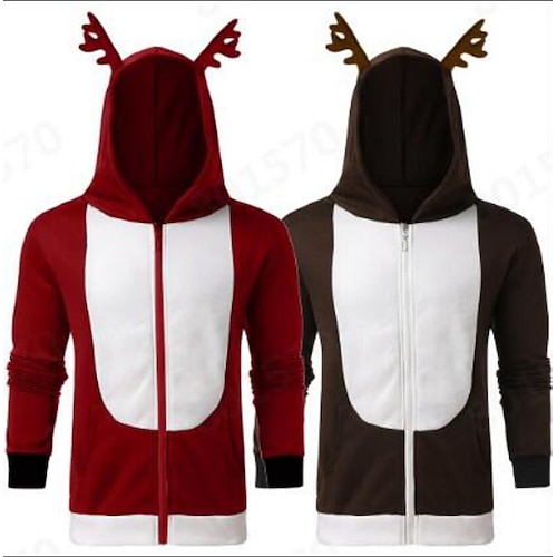 

Christmas Reindeer Hoodie Adults' Men's Cosplay Dailywear Christmas Christmas Christmas Carnival Masquerade Festival / Holiday Polyester Red / Brown Men's Women's Easy Carnival Costumes Color Block