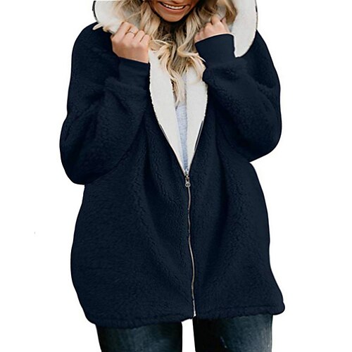 

Women's Plus Size Teddy Coat Winter Coat Warm Pocket Plain Outdoor Causal Long Sleeve Hoodie Regular Winter Fall Green Blue Pink S M L XL XXL