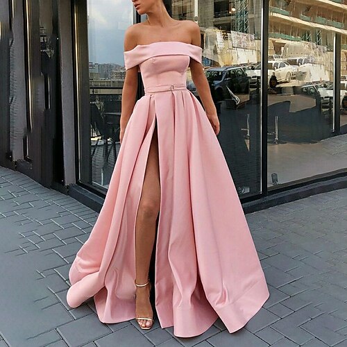 

Women's Party Dress Long Dress Maxi Dress Pink Light gray Beige Sleeveless Pure Color Split Winter Fall Spring Off Shoulder Party 2022 S M L XL XXL