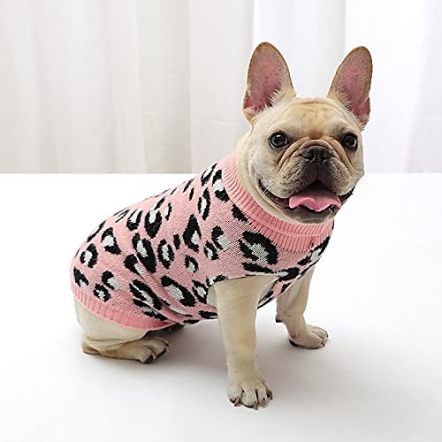 

Dog Sweater Leopard Pattern Dog Turtleneck SweatersKnitwear Warm Pet Sweater for Fall Winter(XL, Girly Pink)