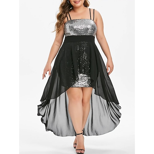 

Women's Plus Size Party Dress Solid Color Strapless Sequins Sleeveless Spring Summer Formal Casual Sexy Sequins Knee Length Dress Party Holiday Dress / Sequin Dress / Mesh / Off Shoulder