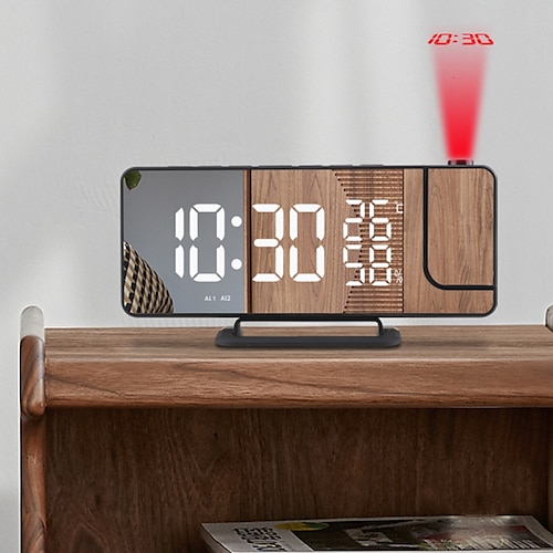 

Projection Alarm Clock with USB Port 7.3in Digital Clock Large Led Display Temperature Humidity Radio 6 Dimmers Dual Alarm One Button Snooze 12/24 Hour for Heavy Sleepers Bedroom