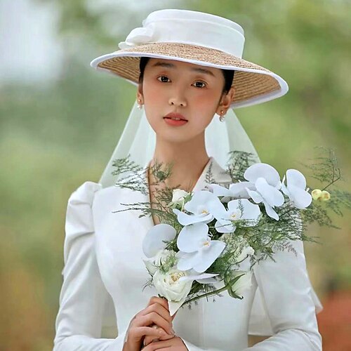 

Hats Straw Bucket Hat Wedding Party / Evening Flower Style With Floral Headpiece Headwear