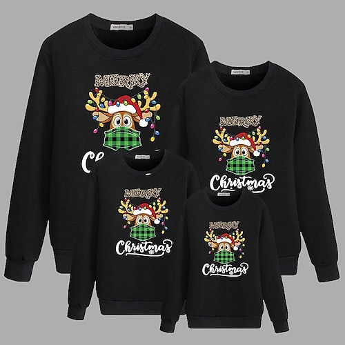 

Ugly Christmas Tops Family Deer Letter Christmas Gifts Print Red Long Sleeve Basic Matching Outfits