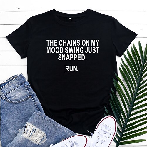 

Women's T shirt Tee Yellow White Black Letter Text Print Short Sleeve Daily Weekend Basic Round Neck Regular 100% Cotton S
