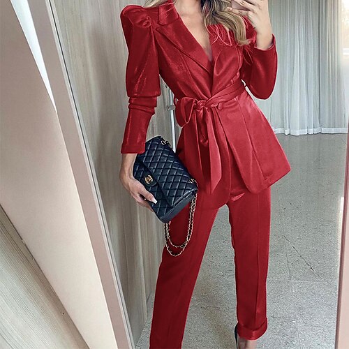

Women's Basic Solid Color Work Office Two Piece Set Blazer Office Suit Pants Sets Pant Tops