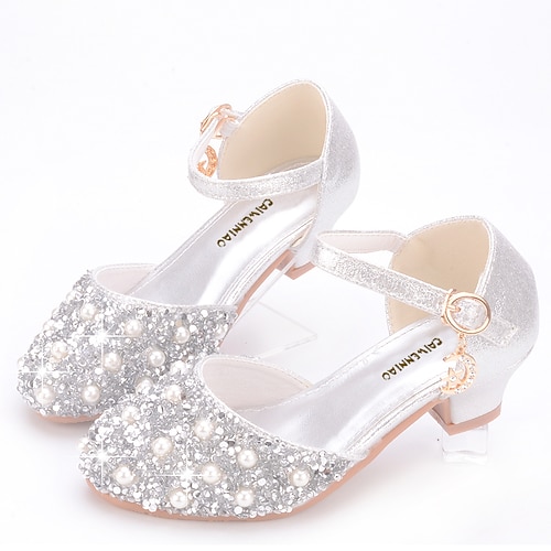 

Girls' Heels Flower Girl Shoes Princess Shoes School Shoes Rubber PU Little Kids(4-7ys) Big Kids(7years ) Daily Party & Evening Walking Shoes Rhinestone Sparkling Glitter Buckle Pink Silver Fall