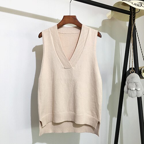 

Women's Sweater Vest Jumper Knit Knitted Solid Color V Neck Basic Stylish School Daily Winter Fall Green Black One-Size / Sleeveless / Sleeveless / Casual / Regular Fit