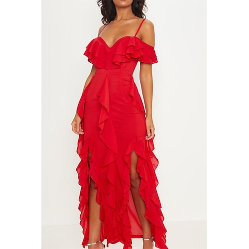 

A-Line Evening Dresses Empire Dress Wedding Guest Asymmetrical Short Sleeve Sweetheart Neckline Chiffon with Ruffles 2022