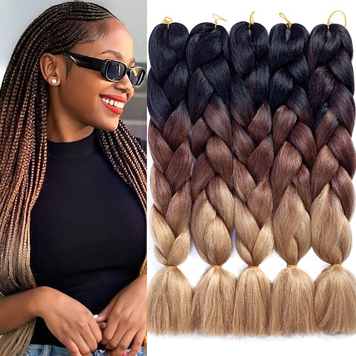 

Ombre Braiding Hair Extensions Jumbo Braiding Hair 24 Inch 5 Packs Professional Crochet Synthetic Hair for Twist Box Braids Hot Water Seal Real Soft 24inch 5packs