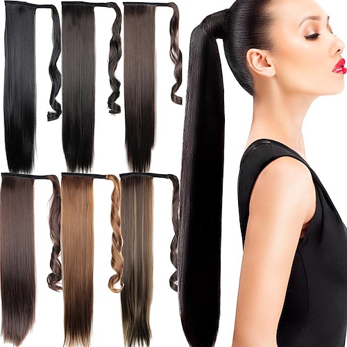 

Clip in Ponytail Extension Wrap Around Long Straight Pony Tail Hair 24 Inch Synthetic Hairpiece