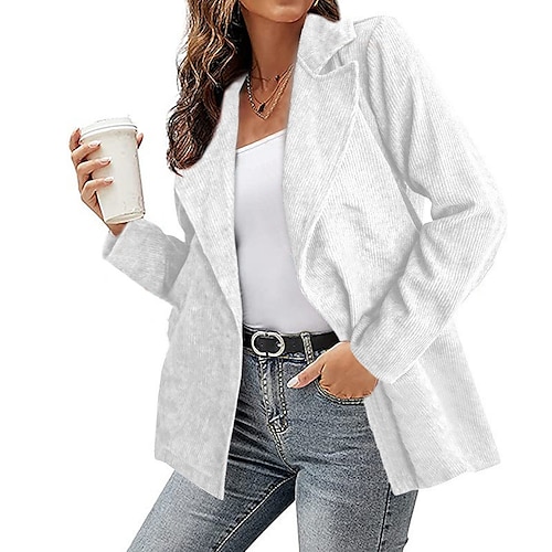 

Women's Blazer Outdoor Street Daily Fall Winter Regular Coat Regular Fit Warm Breathable Streetwear Elegant St. Patrick's Day Jacket Long Sleeve Solid Color Pocket Lake blue Green White