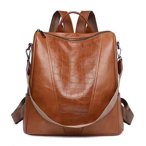 

Women's Commuter Backpack Functional Backpack PU Leather Crocodile Large Capacity Waterproof Zipper Sports & Outdoor Daily Black Brown