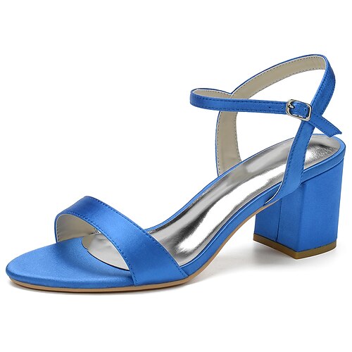 

Women's Wedding Shoes Sandals Wedding Party Wedding Sandals Bridesmaid Shoes Buckle Chunky Heel Open Toe Satin Ankle Strap Solid Colored Black Purple Gold