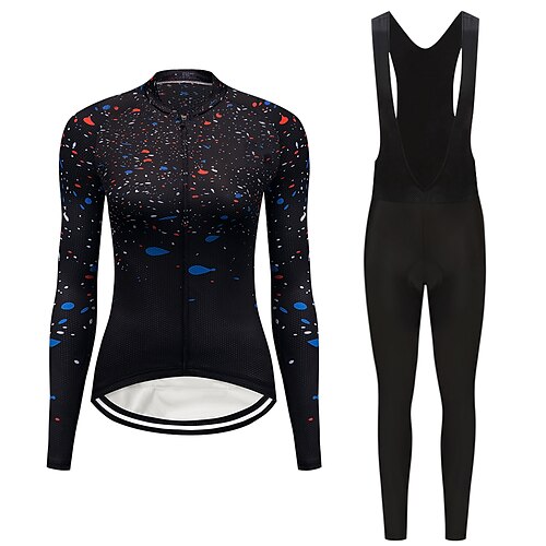 

21Grams Women's Cycling Jersey with Bib Tights Long Sleeve Mountain Bike MTB Road Bike Cycling Black Graffiti Bike Clothing Suit 3D Pad Breathable Quick Dry Moisture Wicking Back Pocket Polyester