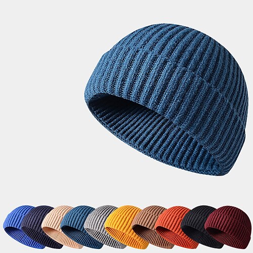 

Men's Hat Beanie / Slouchy Outdoor Daily Knitted Pure Color Windproof Breathable Sports Black