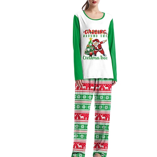 

Women's ChristmasPjs Pajamas Sets 2 Pieces Dog Letter Fashion Simple Home Daily Warm Crew Neck Long Sleeve Pant Winter Fall Green Light Green / Print