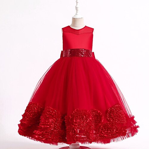 

Kids Little Girls' Dress Floral Solid Colored A Line Dress Party Birthday Ruched Mesh Blushing Pink Green Red Maxi Sleeveless Princess Cute Dresses Fall Summer Regular Fit 3-12 Years