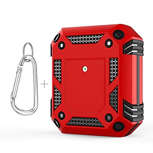 

Airpod Case,Full-Body Protective Armor Case,Shockproof Airpod Case,Hybrid Durable Case Hard PC Soft Rubber Silicone Cover for Airpods 1 & 2,Wireless Charging,Front LED Visible,Red