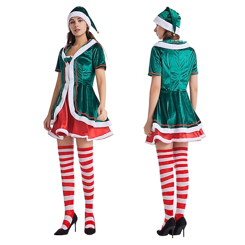 

Elf Mrs.Claus Outfits Christmas Dress Vacation Dress Elf Costume Women's Costume Party Cosplay Costume Christmas Christmas Carnival Masquerade Adults' Party Christmas Vacation Velvet Dress Belt Socks