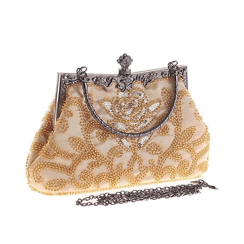 

Women's Retro Evening Bag Chain Bag Evening Bag Polyester Beading Chain Party / Evening Daily Black Silver Gold / Bridal Purse
