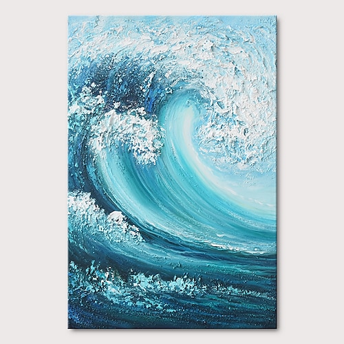 

100% Hand Painted Thick Skin Texture Raging Waves Abstract Decoration Oil Painting for Wall Art 2436 Inch with Stretched Frame for Hanging