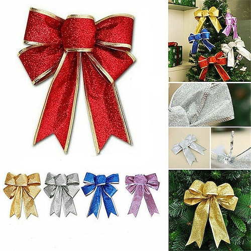 

5 Pieces Christmas Christmas Tree Hanging Ornaments Glitter Bows Big Bowknot Christmas Tree Ornaments Xmas Holiday Party Gift Decor