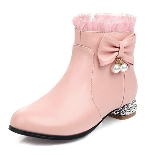 

Girls' Boots Princess Shoes School Shoes PU Breathability Non-slipping Big Kids(7years ) Daily Lace Black Pink White Fall Winter / Booties / Ankle Boots