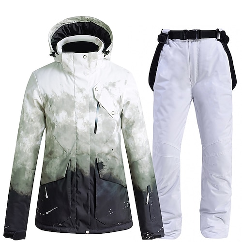 

ARCTIC QUEEN Men's Women's Ski Jacket with Bib Pants Ski Suit Outdoor Winter Thermal Warm Waterproof Windproof Breathable Detachable Hood Snow Suit Clothing Suit for Snowboarding Ski Mountain
