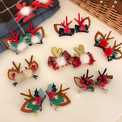 

8 Pcs/set Antlers Hair Accessories Christmas Hair Pins Girl Cute Elk Pine Cone Hairpin Pair Clip Hair Ball Top Clips